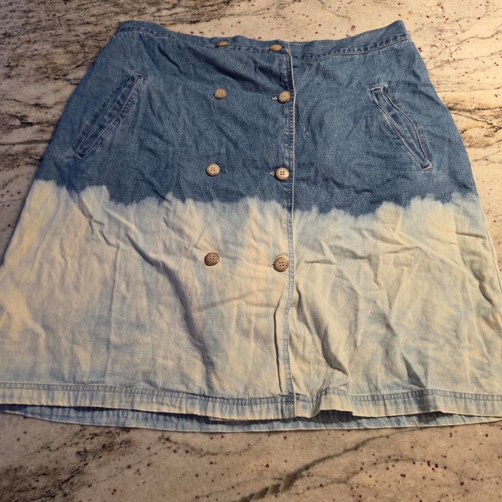 Vintage bleached midi denim skirt button front and pockets plus size 20